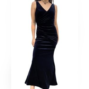 Revelry Dawson Bridesmaids Formal Prom Velvet Suede Maxi Dress Open Back 8 Blue